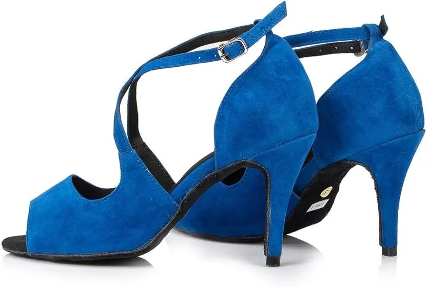 TDA Women's Peep Toe Cross Strap Stiletto Heel Suede Tango Salsa Latin Chacha Ballroom Dance Wedding Shoes