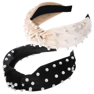 Thick Velvet Pearl Headbands Wide Double-layer Hair Hoops Women's Classic Headband Set