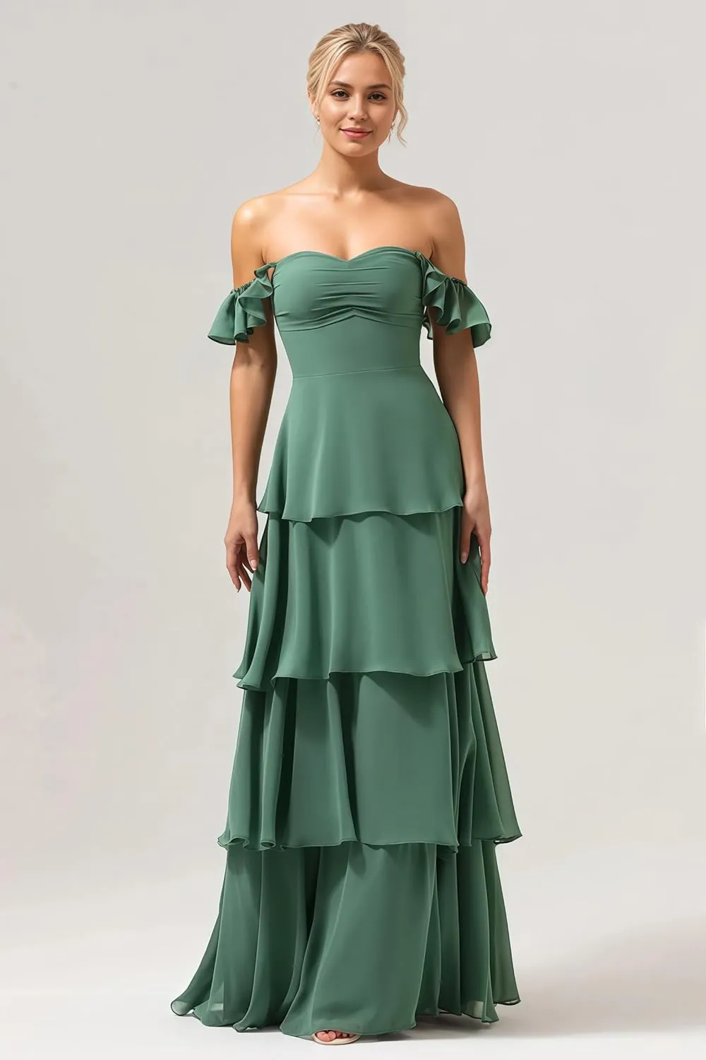 Tiered Ruffles Spaghetti Straps Bridesmaid Dresses 2025 for Women Chiffon Formal Evening Dresses NO146