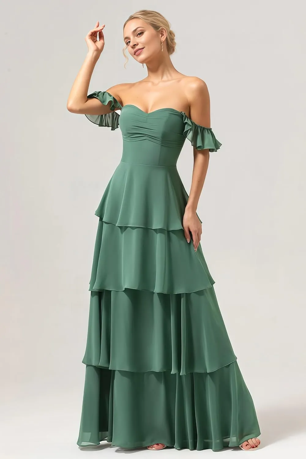 Tiered Ruffles Spaghetti Straps Bridesmaid Dresses 2025 for Women Chiffon Formal Evening Dresses NO146