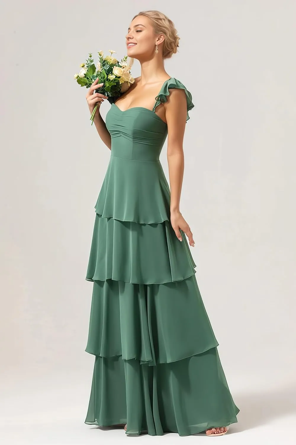 Tiered Ruffles Spaghetti Straps Bridesmaid Dresses 2025 for Women Chiffon Formal Evening Dresses NO146