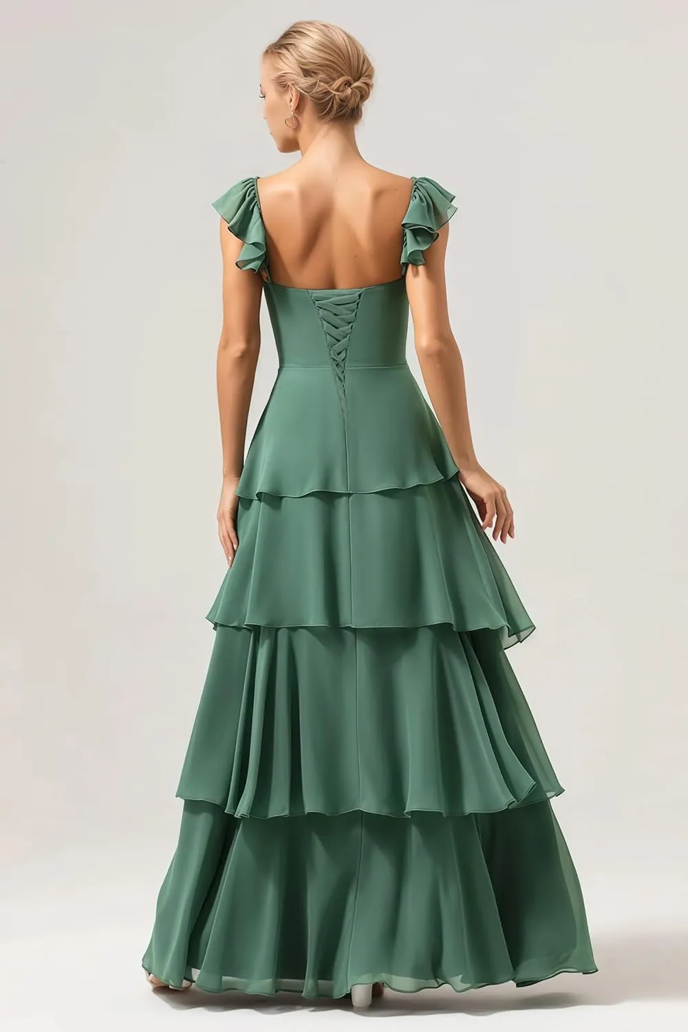 Tiered Ruffles Spaghetti Straps Bridesmaid Dresses 2025 for Women Chiffon Formal Evening Dresses NO146