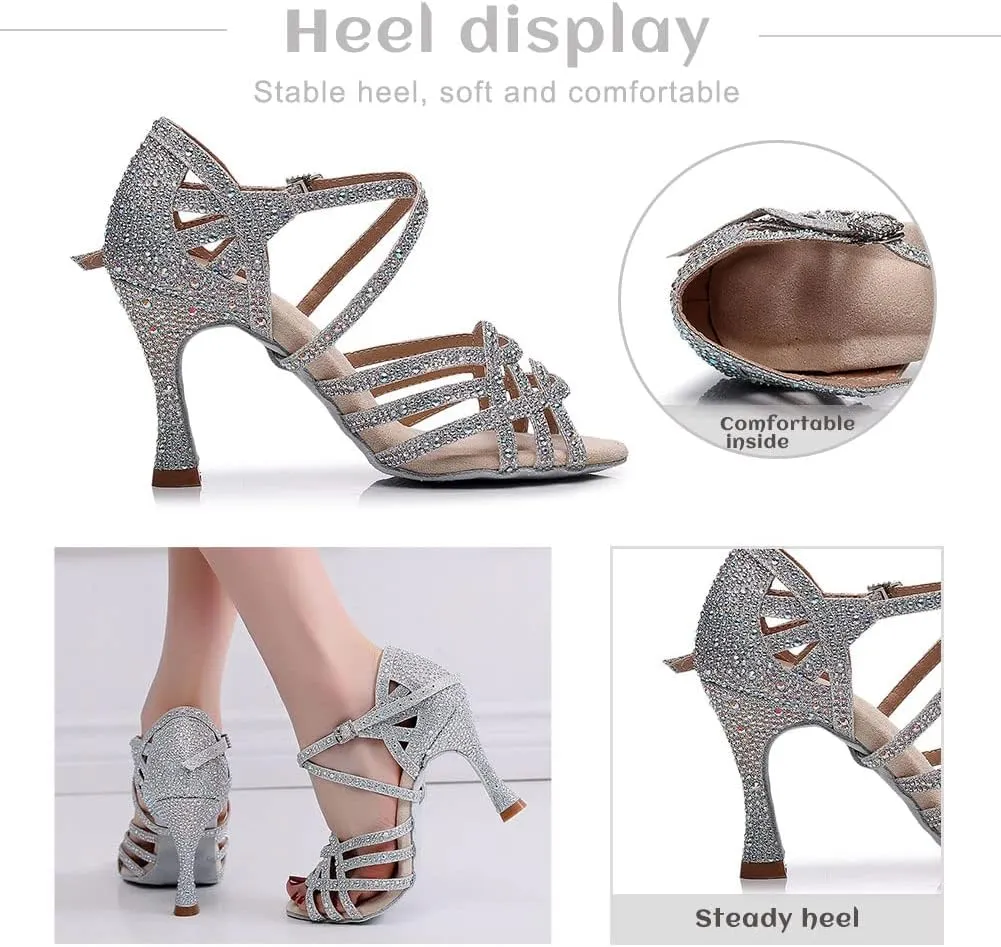 TINRYMX Women's Latin Dance Shoes Open Toe Rhinestones Cross-Strap Ballroom Party Performance Dance Shoes,Model-YCL429