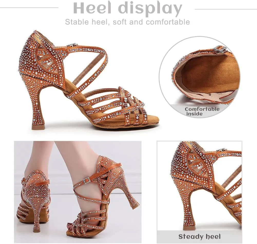 TINRYMX Women's Latin Dance Shoes Open Toe Rhinestones Cross-Strap Ballroom Party Performance Dance Shoes,Model-YCL429