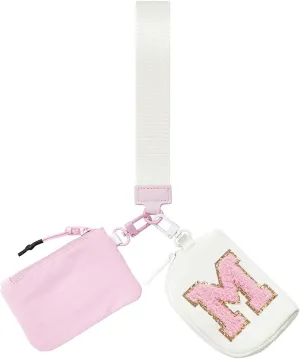 Titosha Initial Dual Pouch Wristlet Keychain Mini Zip Around Wristlet Wallet Coin Purse for Women