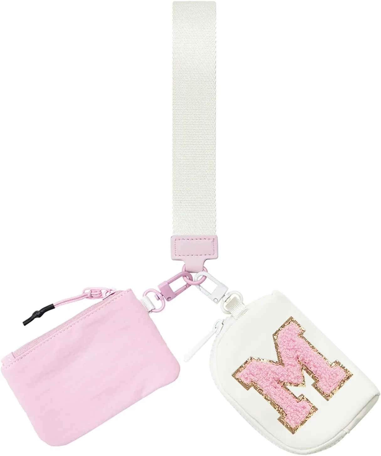 Titosha Initial Dual Pouch Wristlet Keychain Mini Zip Around Wristlet Wallet Coin Purse for Women
