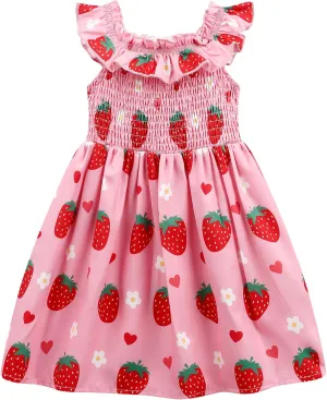 Toddler Little Girls Summer Dresses Floral Ruffle Sleeve A-Line Sundress Smocked Swing Birthday Outfits Dress 2-7 Years