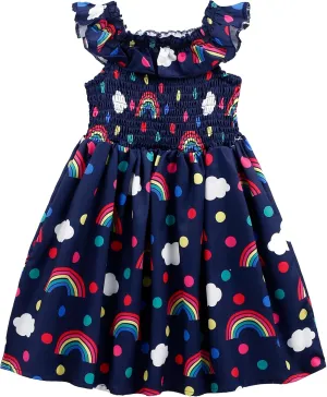 Toddler Little Girls Summer Dresses Floral Ruffle Sleeve A-Line Sundress Smocked Swing Birthday Outfits Dress 2-7 Years