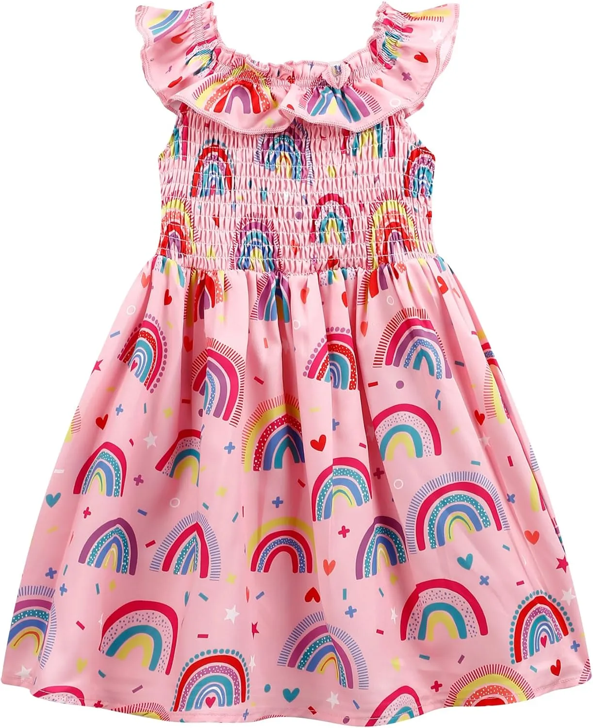 Toddler Little Girls Summer Dresses Floral Ruffle Sleeve A-Line Sundress Smocked Swing Birthday Outfits Dress 2-7 Years