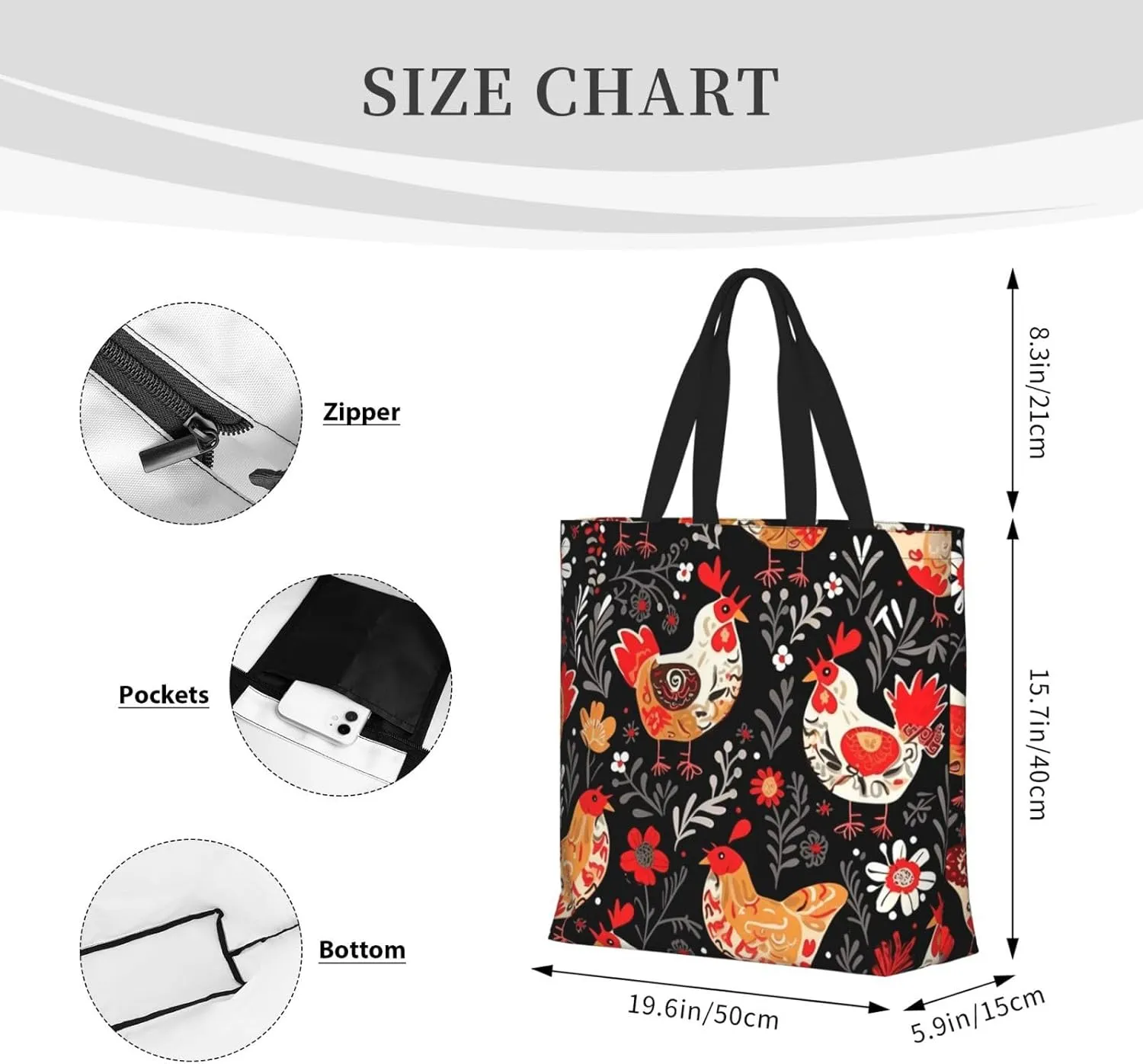 Tote Bag for Women Reusable Grocery Bags Dragonflies Grey Tote Bag with Inner Pocket Travel Tote for Shopping