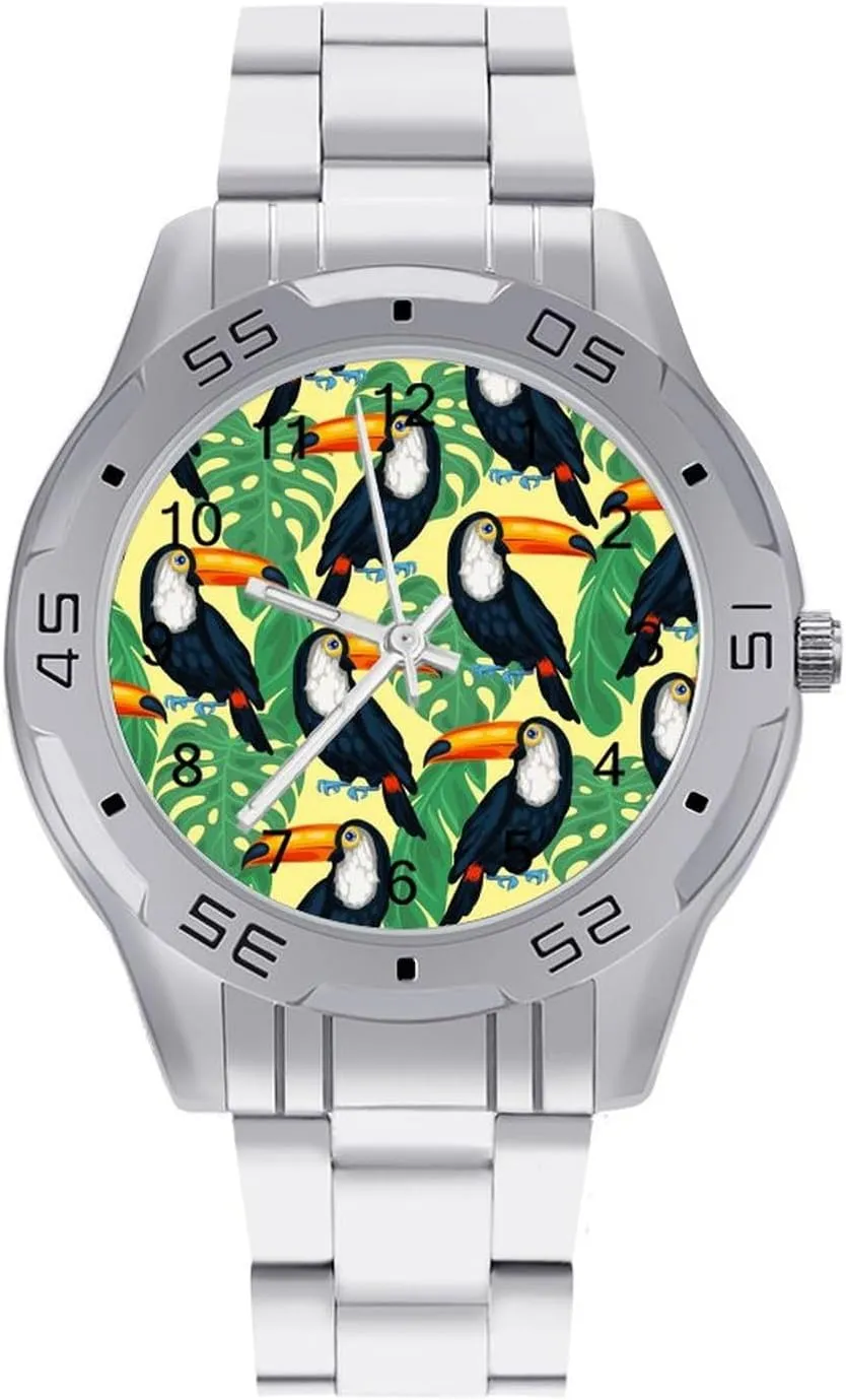 Toucans Stainless Steel Metal Strap Simple Business Watches for Men Easy Reader Work Casual Watch