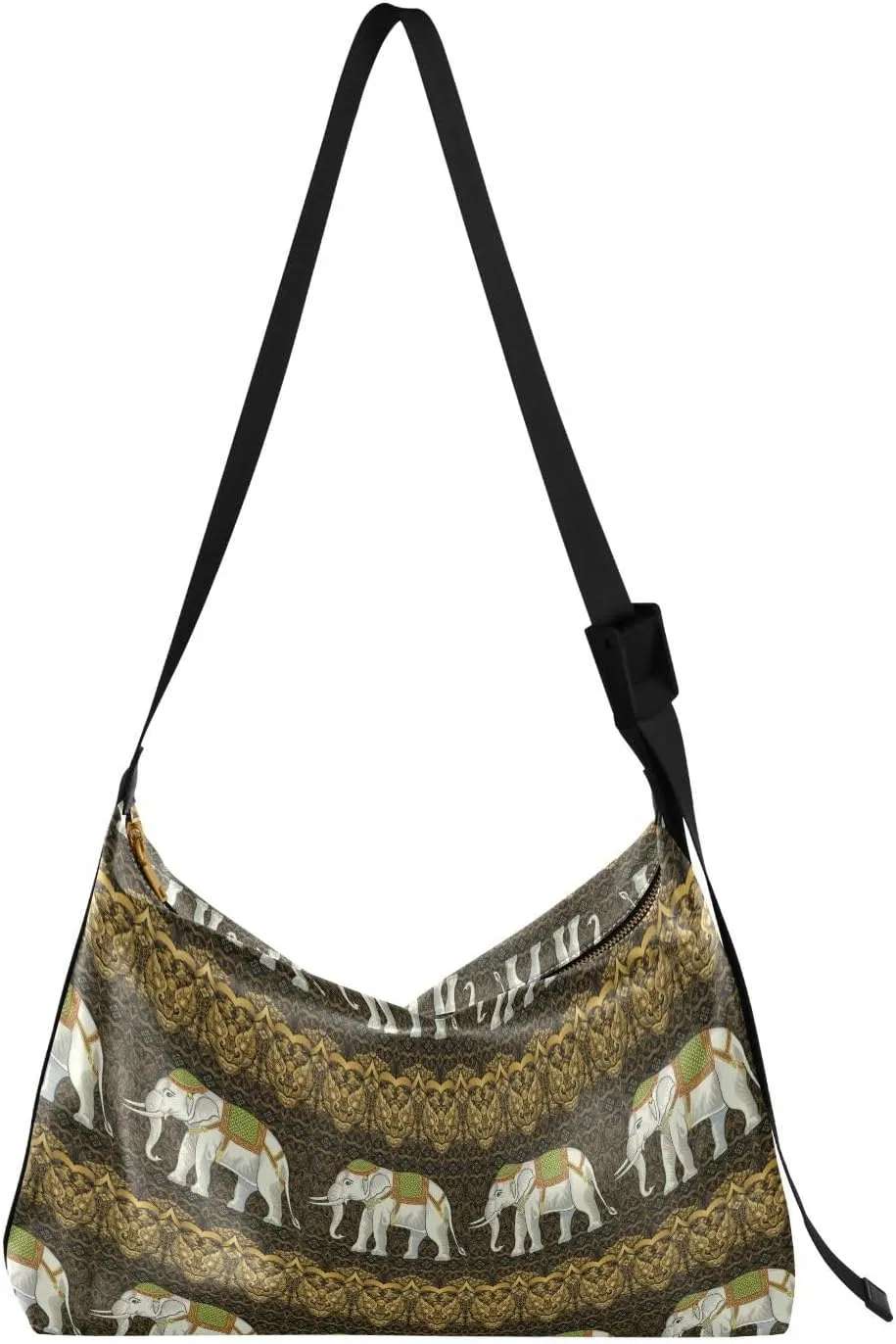 Traditional Ethnic Thai Elephant Hobo Crossbody Bags for Women Leather Large Shoulder Bag Cross Body Trendy Womens Tote Bags Handbag for Travel Shopping