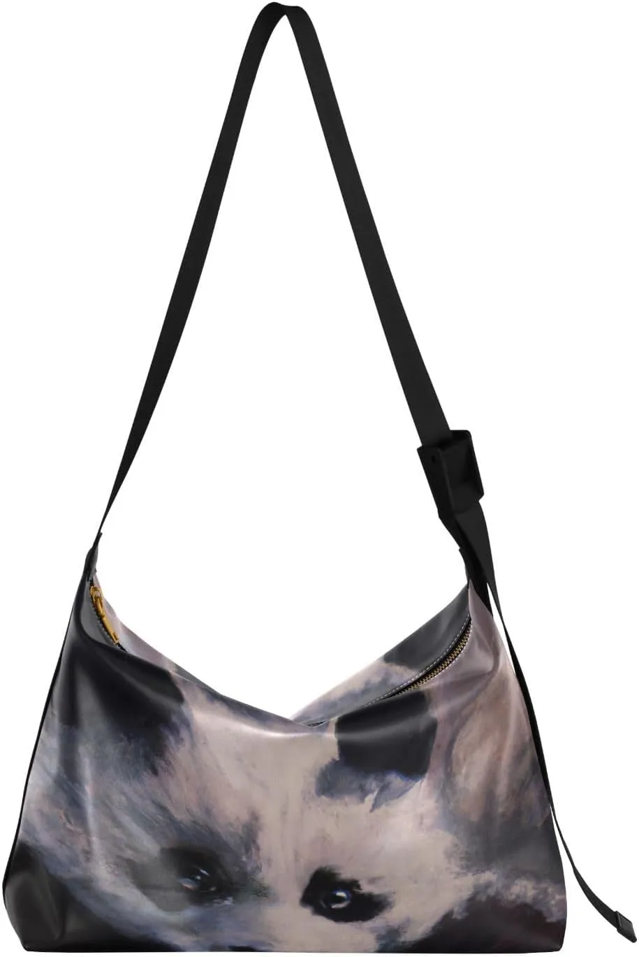 Traditional Panda Hobo Crossbody Bags for Women Leather Large Shoulder Bag Cross Body Cute Oil Painting Trendy Womens Tote Bags Handbag for Travel Shopping