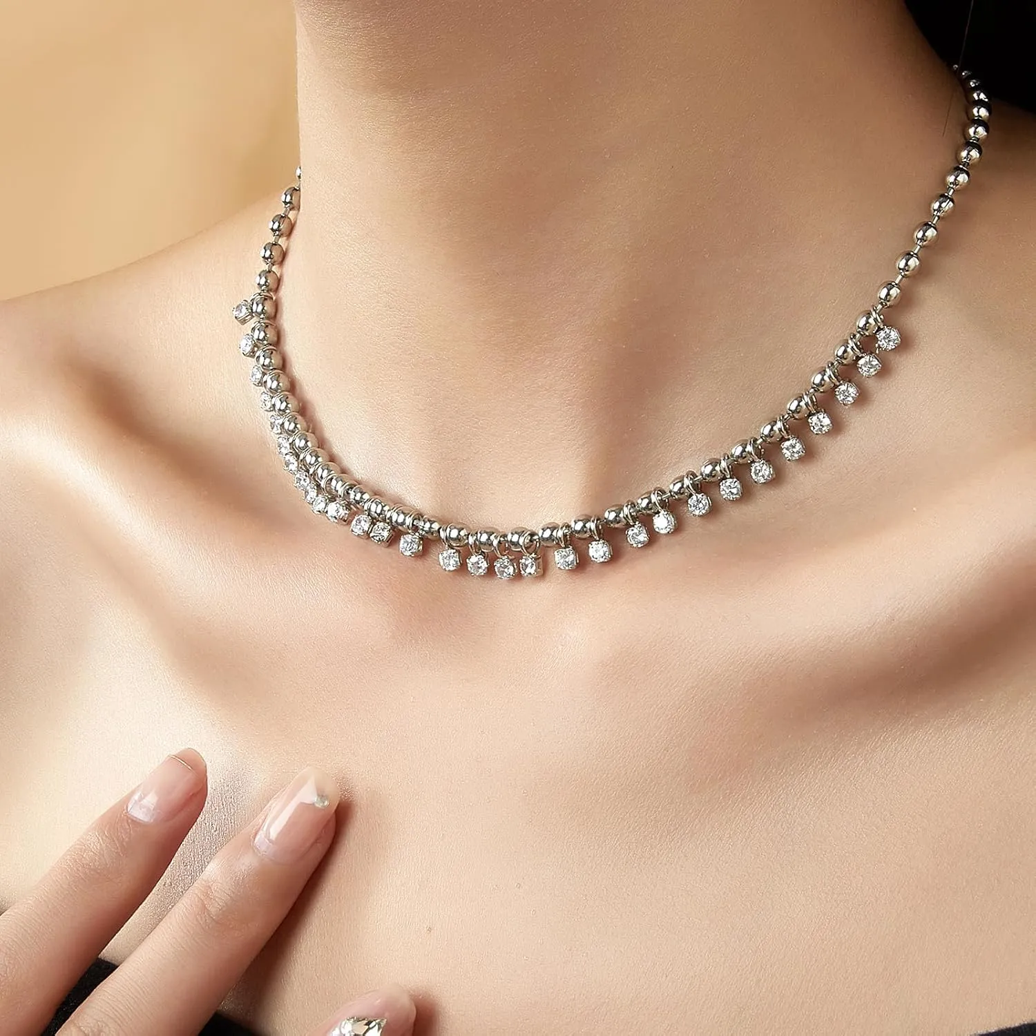 Trendy Necklaces for Women, Dainty Silver Pearl CZ Gold Heart Chain Choker Necklaces Jewelry for Her