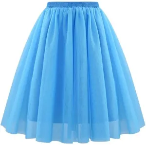 Tulle Midi Skirt Women Flowing Skirt Elegant Formal Party Evening