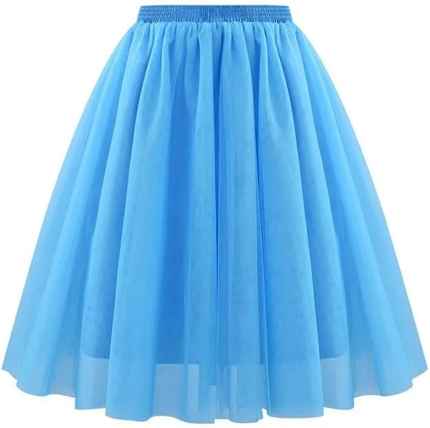 Tulle Midi Skirt Women Flowing Skirt Elegant Formal Party Evening