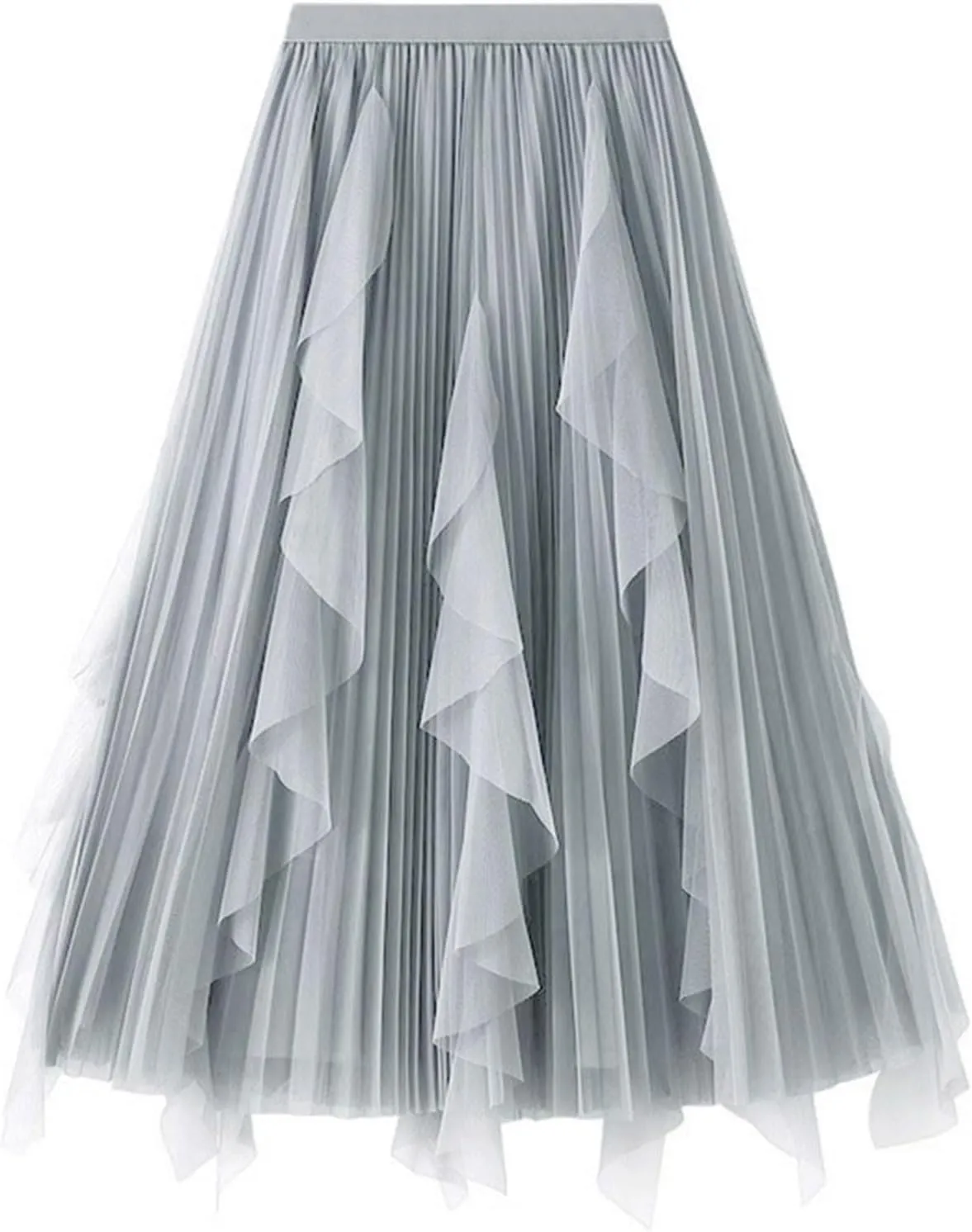 Tulle Skirts for Women Elastic Waist Midi Skirts Summer Flowy Skirts Puffy Tiered Skirt Trendy A Line Mesh Skirts