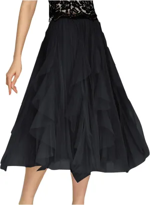 Tulle Skirts for Women Elastic Waist Midi Skirts Summer Flowy Skirts Puffy Tiered Skirt Trendy A Line Mesh Skirts