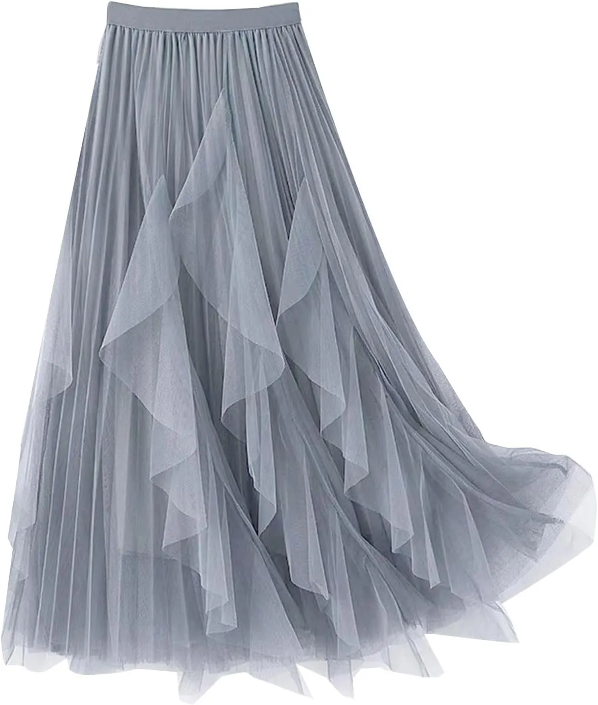 Tulle Skirts for Women Elastic Waist Midi Skirts Summer Flowy Skirts Puffy Tiered Skirt Trendy A Line Mesh Skirts