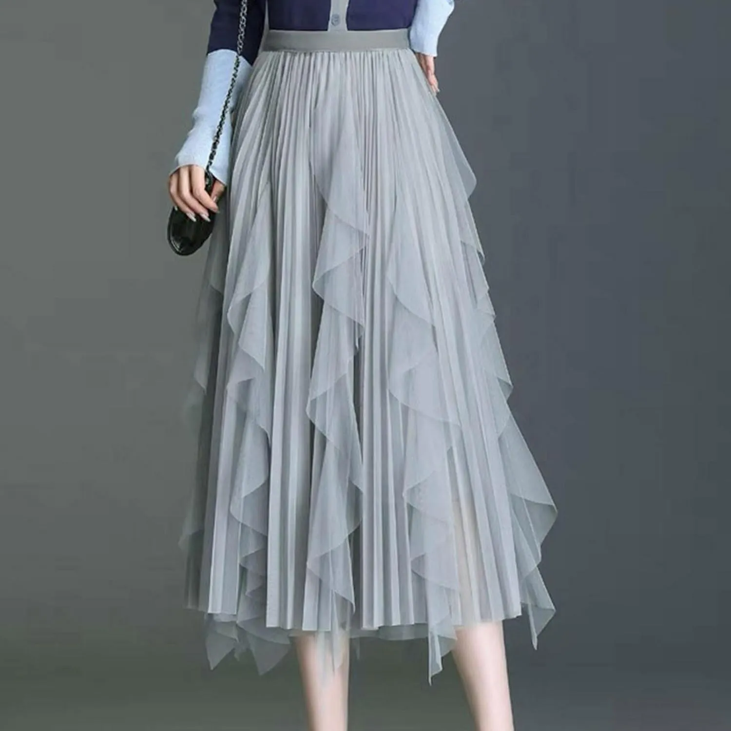 Tulle Skirts for Women Elastic Waist Midi Skirts Summer Flowy Skirts Puffy Tiered Skirt Trendy A Line Mesh Skirts