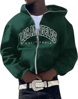 TUQIDEWU Zip Up Hoodie Men, Y2k Hoodie Men Full Zip Letter Printed Hooded Jacket Sweatshirt Hip Hop Hooded Jacket Streetwear