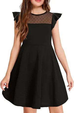 Tween Girl Summer Party Dress Flutter Sleeve A Line Mesh Formal Dress Cute Kids Wedding Dresses 3-12 Years