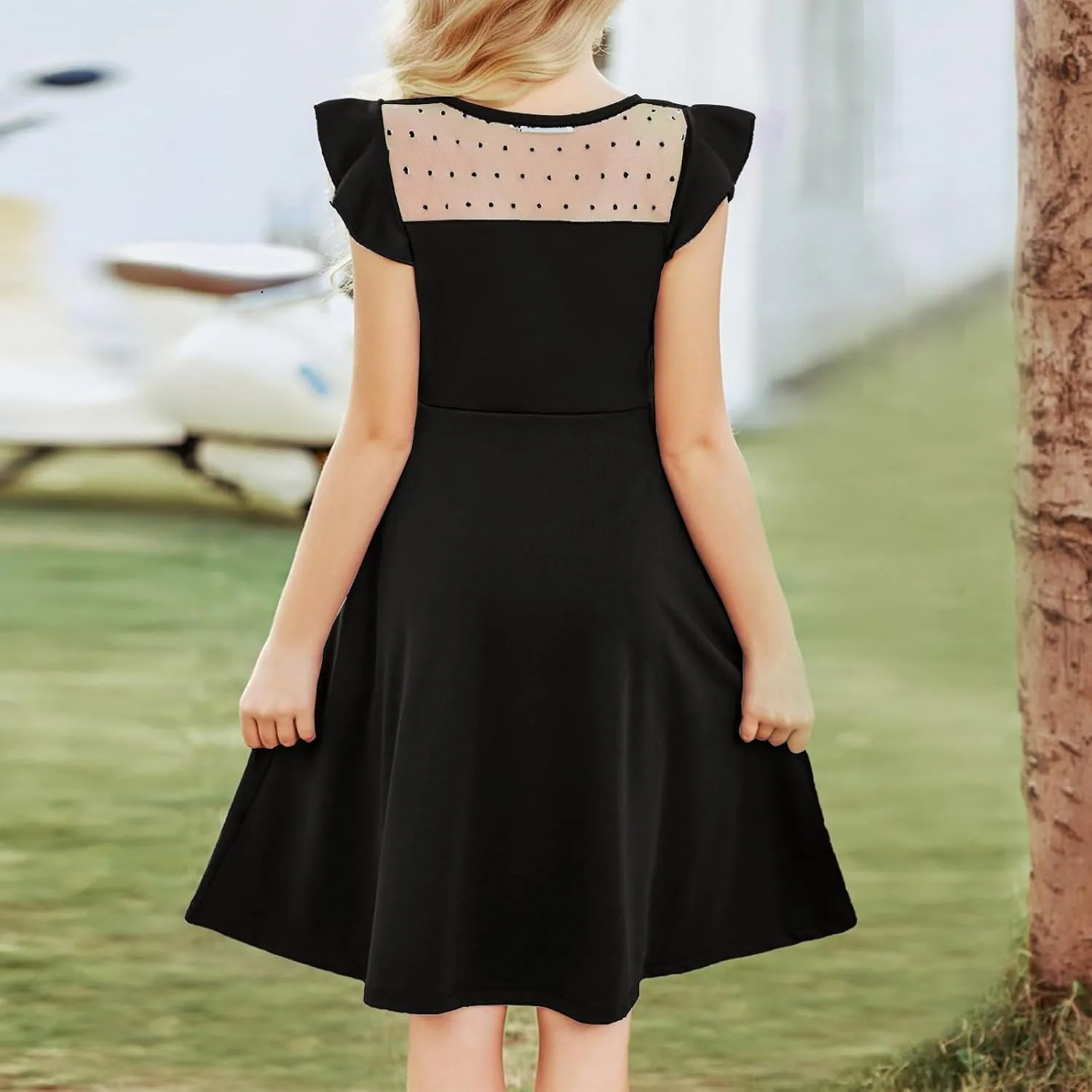 Tween Girl Summer Party Dress Flutter Sleeve A Line Mesh Formal Dress Cute Kids Wedding Dresses 3-12 Years