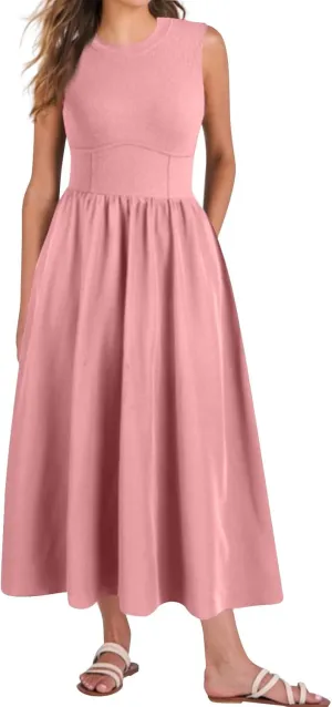 TWGONE Women's Summer Dresses 2025 Casual Sleeveless Patchwork Knit Sundresses Long Flowy Beach Dress with Pockets