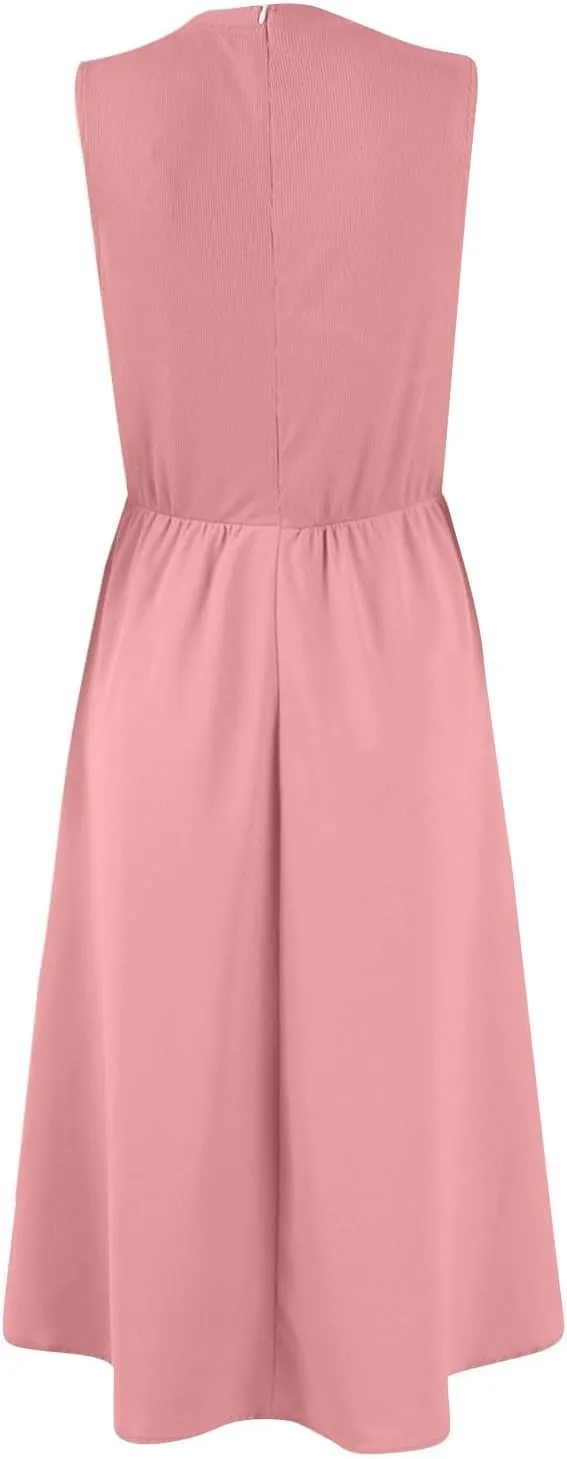 TWGONE Women's Summer Dresses 2025 Casual Sleeveless Patchwork Knit Sundresses Long Flowy Beach Dress with Pockets