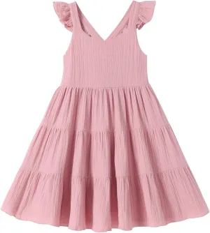 Unikaka Baby Girls Dresses Ruffle Sleeveless Toddler Princess Party Dresses Little Girls Beach Casual Summer Sundress 2-6Y