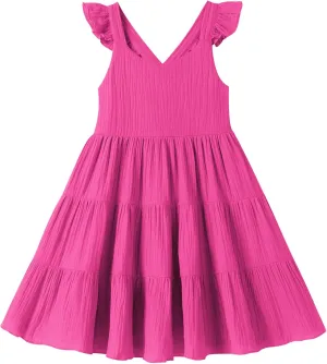 Unikaka Baby Girls Dresses Ruffle Sleeveless Toddler Princess Party Dresses Little Girls Beach Casual Summer Sundress 2-6Y