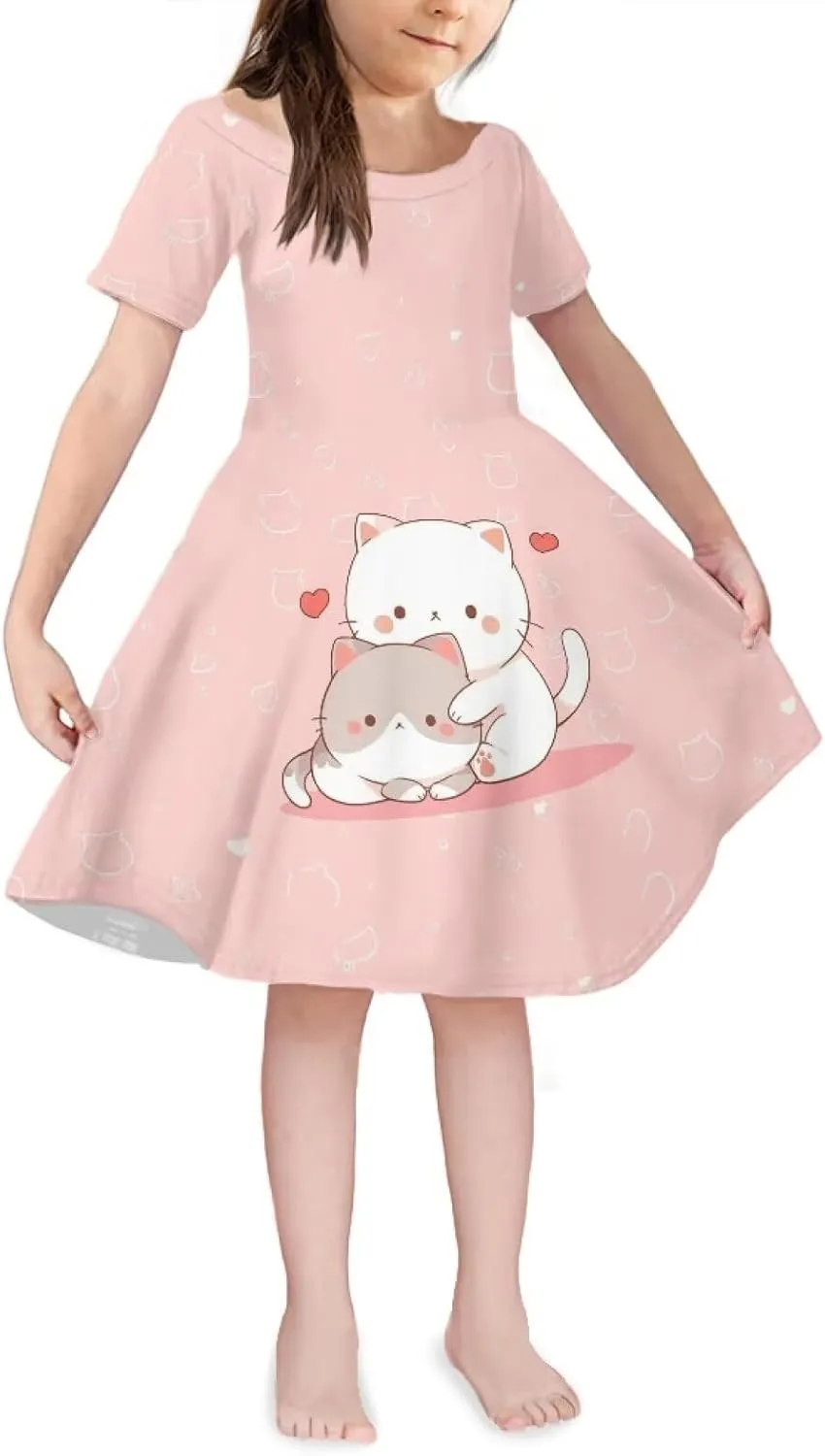 Upetstory Girls Dress Short Sleeve Summer Dresses for 3-14 Years