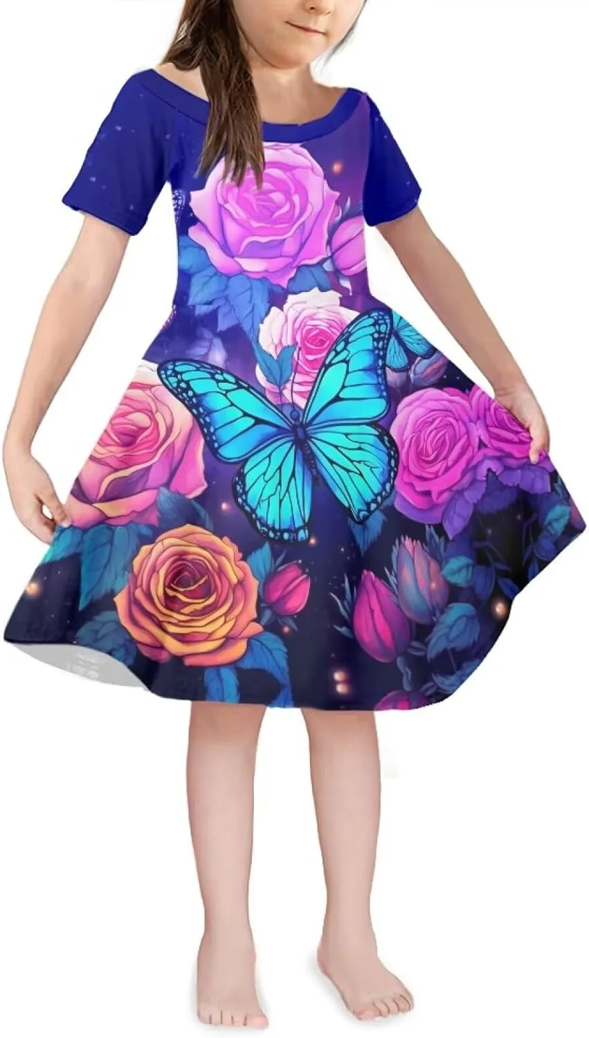 Upetstory Girls Dress Short Sleeve Summer Dresses for 3-14 Years