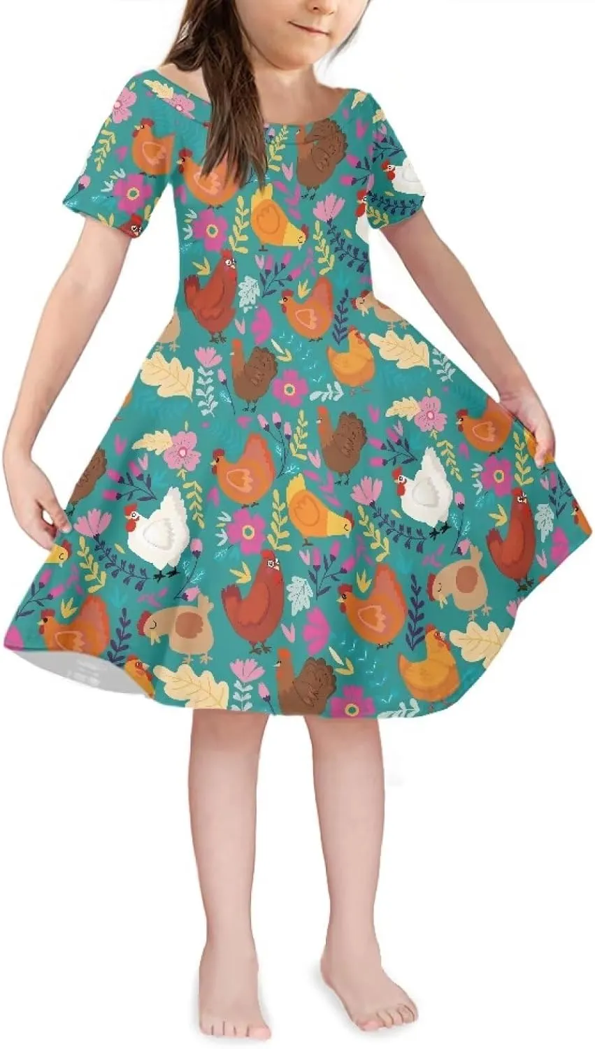 Upetstory Girls Dress Short Sleeve Summer Dresses for 3-14 Years