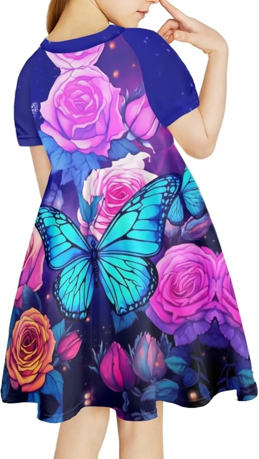 Upetstory Girls Dress Short Sleeve Summer Dresses for 3-14 Years