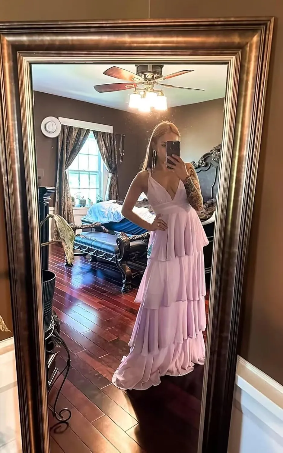 V Neck Bridesmaid Dresses 2025 Chiffon Tiered Ruffles Long Prom Dresses A Line Formal Evening Dresses