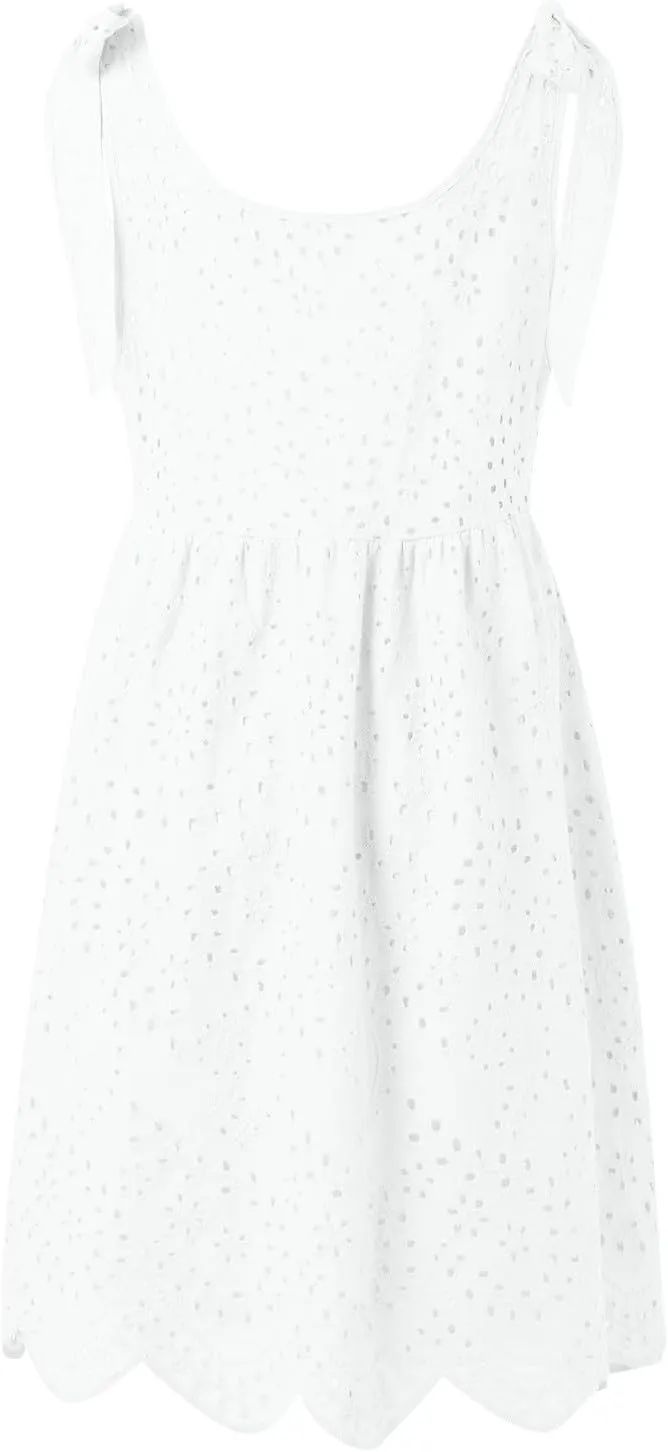 Vacation Dresses for Women 2025,Eyelet V Neck Flowy Mini Dress Boho Tie Knot Strap Sleevless Dress,Swing Beach Dress