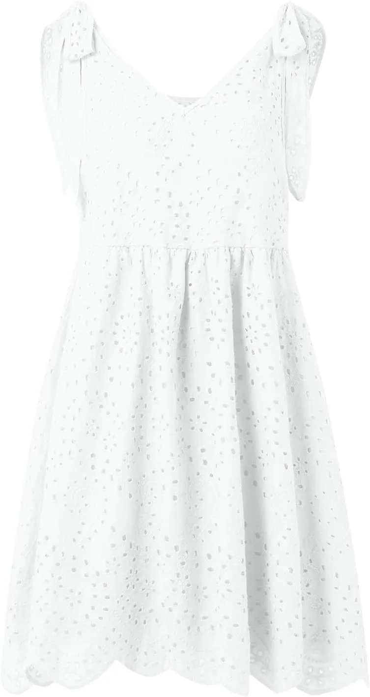 Vacation Dresses for Women 2025,Eyelet V Neck Flowy Mini Dress Boho Tie Knot Strap Sleevless Dress,Swing Beach Dress