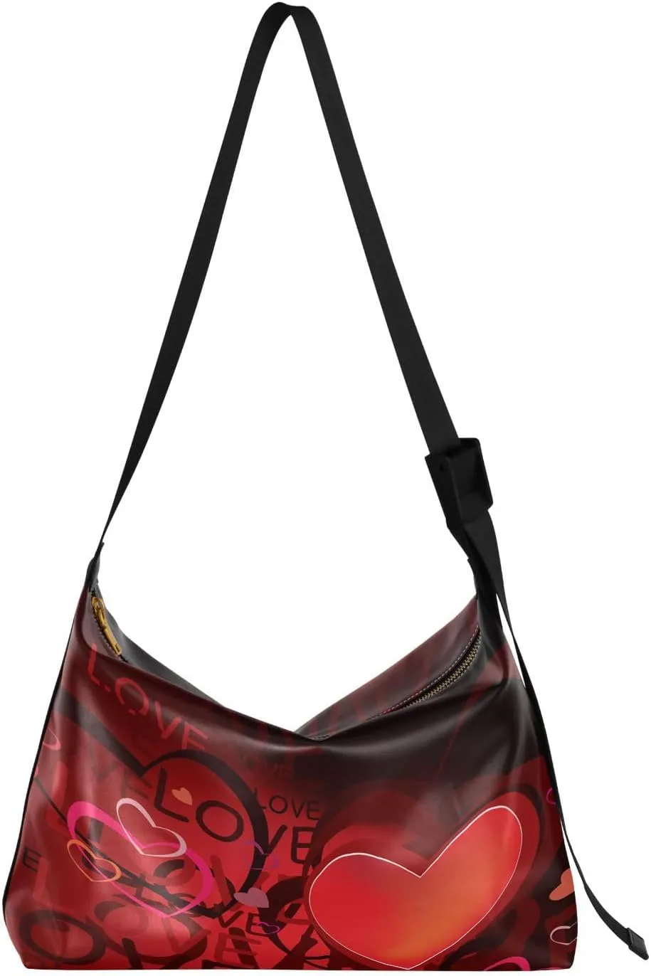 Valentines Day Love Hobo Crossbody Bags for Women Leather Large Shoulder Bag Cross Body Romance Red Trendy Womens Tote Bags Handbag for Travel Shopping