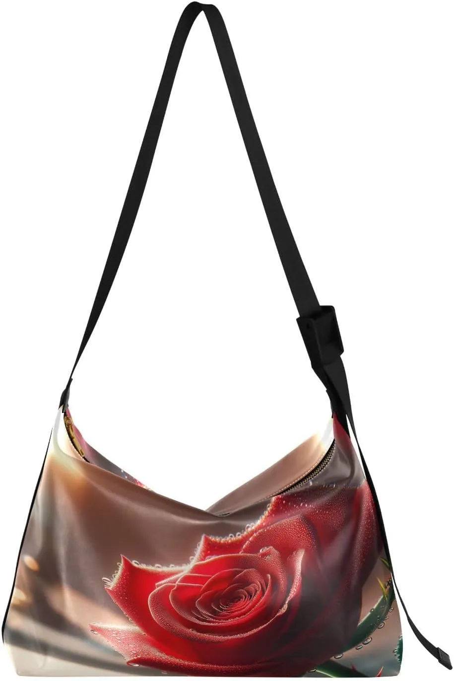 Valentines Day Rose Hobo Crossbody Bags for Women Leather Large Shoulder Bag Cross Body Love Red Trendy Womens Tote Bags Handbag for Travel Shopping