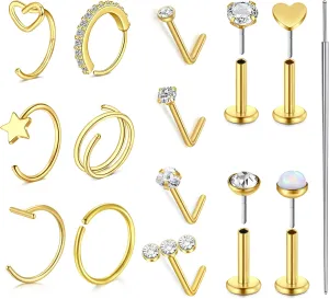 VCMART Nose Rings for Women 20g Hoops & Studs Stainless Steel 20 Gauge Nostril Piercing Jewelry