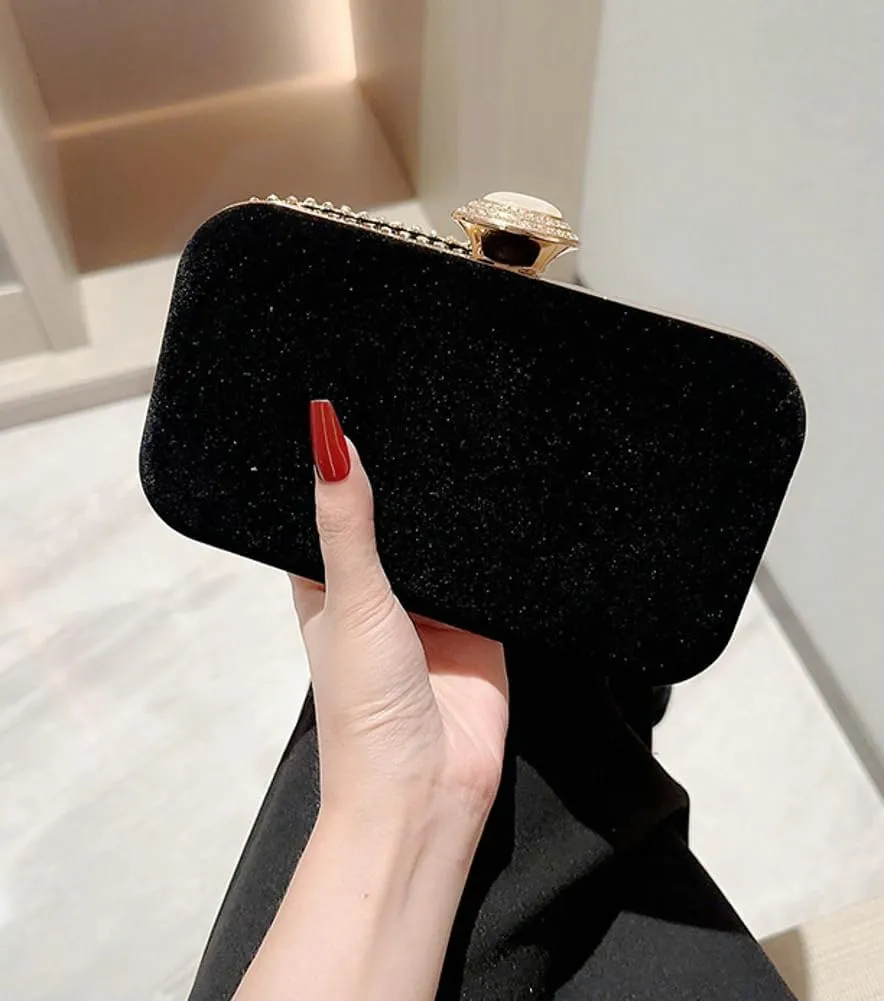 Velvet Evening Bags Women Rhinestone Crystal Embellished Clutch Purses Glitter Chain Handbag Party Wedding 2025