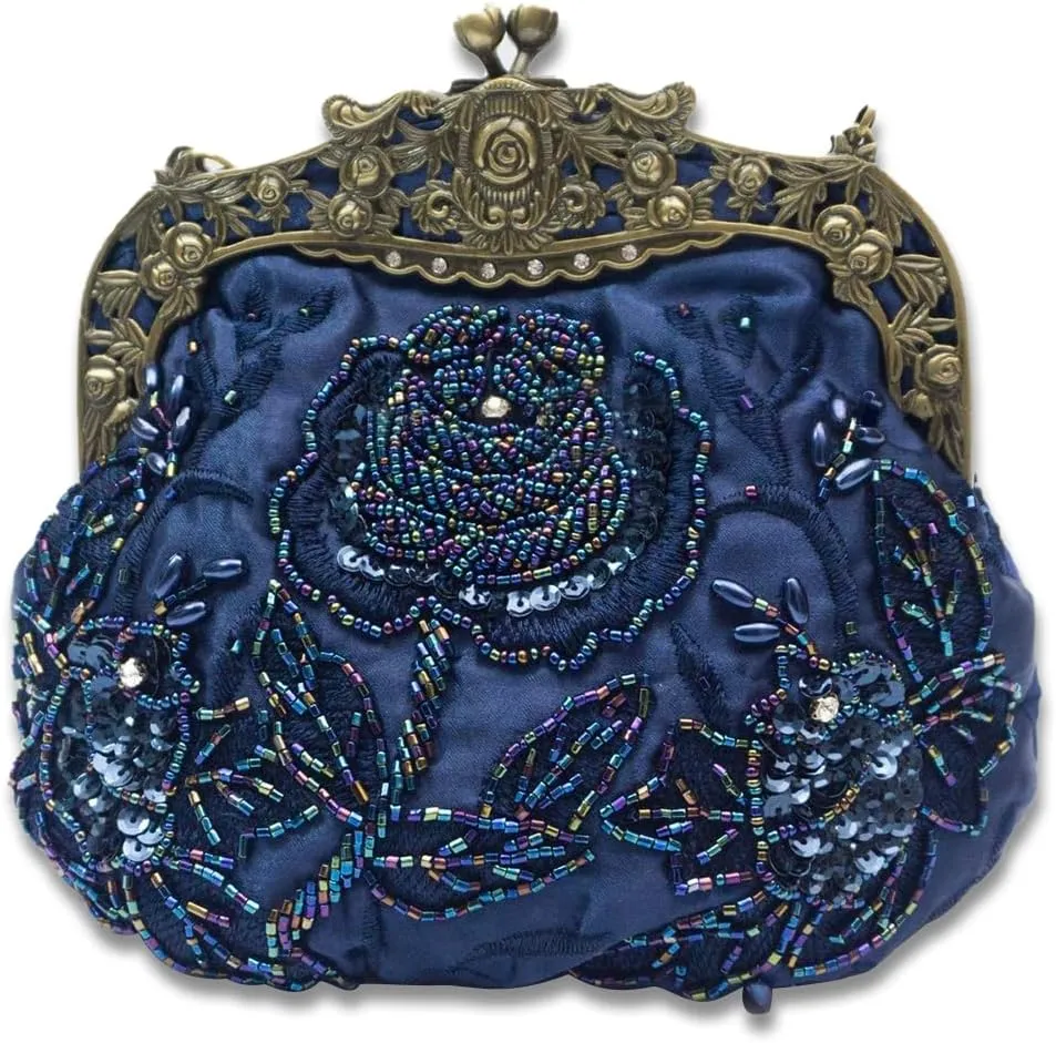 Vintage 1920s Beaded Evening Bag Pearl Clutch Bag for Women Bridal Wedding Purse Sequin Rhinestone Handbag
