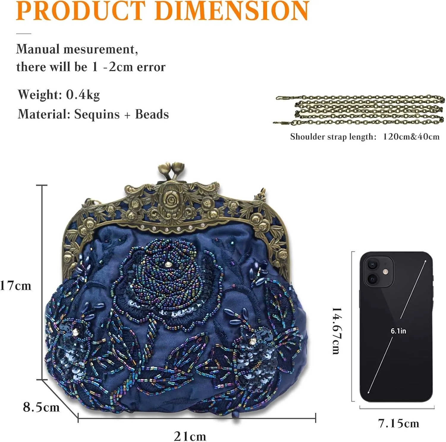 Vintage 1920s Beaded Evening Bag Pearl Clutch Bag for Women Bridal Wedding Purse Sequin Rhinestone Handbag