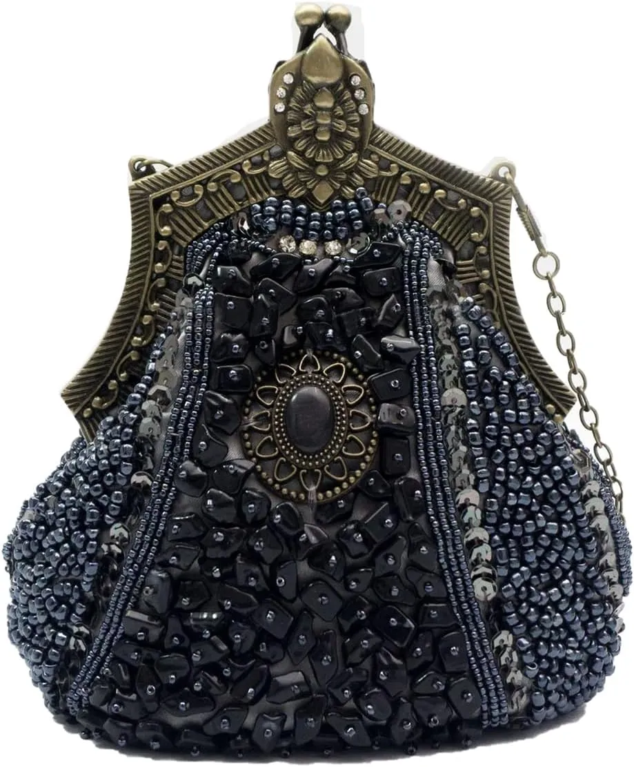 Vintage 1920s Beaded Evening Bag Women Pearl Clutch Bag Sequin Rhinestone Handbag Bridal Wedding Purse