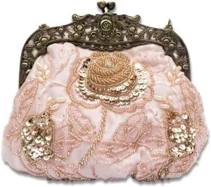 Vintage Evening Pearl Clutch for Women Bridal Wedding Purse Rhinestone Handbag Exquisite Handmade Embroidery Floral Shoulder