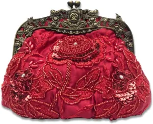 Vintage Evening Pearl Clutch for Women Bridal Wedding Purse Rhinestone Handbag Exquisite Handmade Embroidery Floral Shoulder