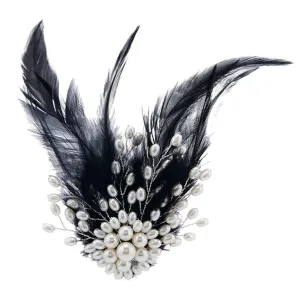 Vintage Feather Brooch,Artificial Pearl Feather Hair Clip Pin Elegant Feather Headpiece Pin Brooch Hair Accessories for Brides Bridesmaids Dresses Gift,Black