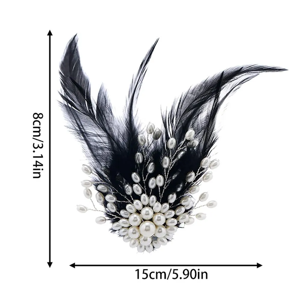 Vintage Feather Brooch,Artificial Pearl Feather Hair Clip Pin Elegant Feather Headpiece Pin Brooch Hair Accessories for Brides Bridesmaids Dresses Gift,Black