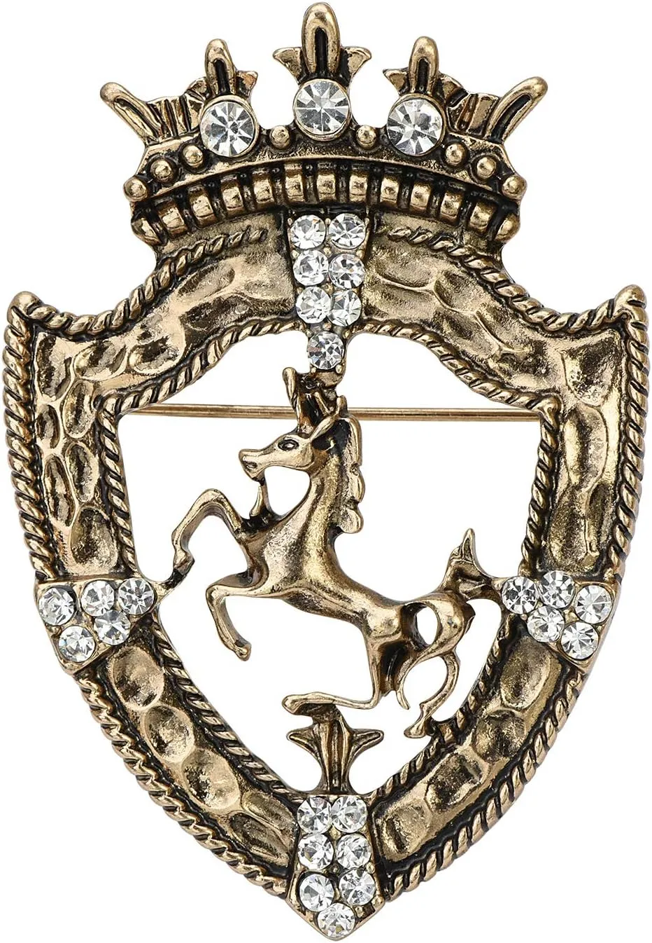 Vintage Golden Tone Queen Crown Pin Brooch Crystal Horse Racing Chapter Badge